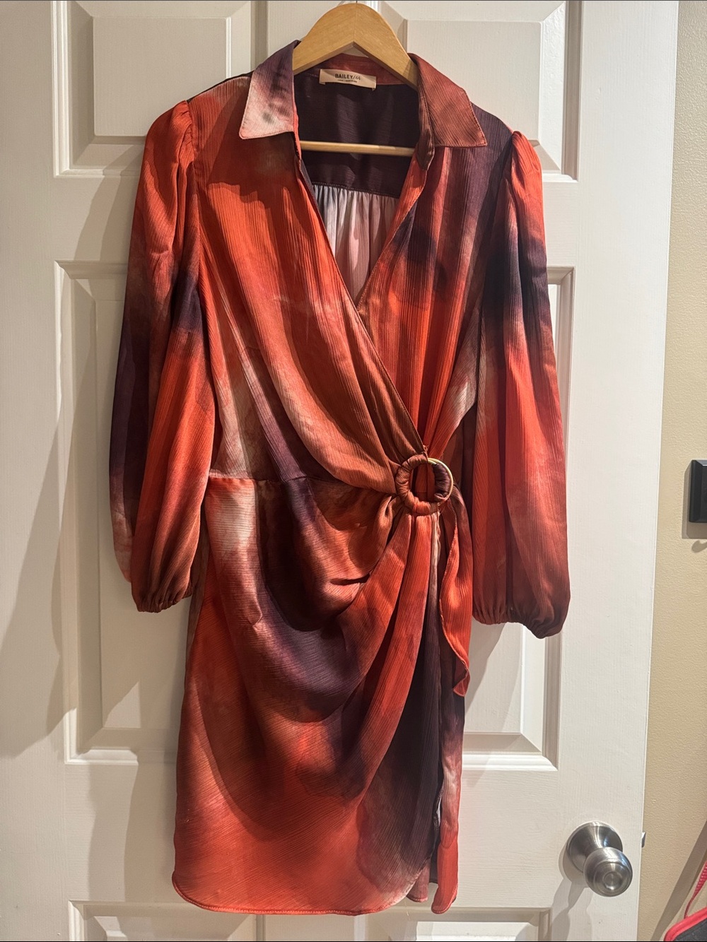 Bailey 44 Red Ombre Satin Wrap Dress with Ring Detail